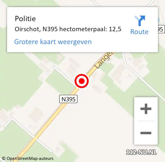 Locatie op kaart van de 112 melding: Politie Oirschot, N395 hectometerpaal: 12,5 op 23 juli 2024 15:37