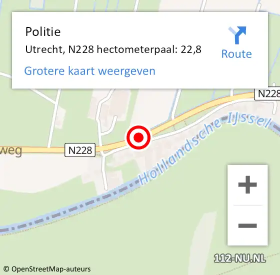 Locatie op kaart van de 112 melding: Politie Utrecht, N228 hectometerpaal: 22,8 op 23 juli 2024 16:10