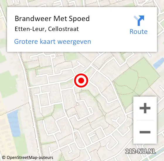 Locatie op kaart van de 112 melding: Brandweer Met Spoed Naar Etten-Leur, Cellostraat op 23 juli 2024 16:15