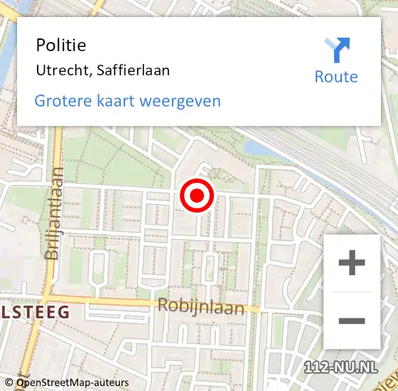 Locatie op kaart van de 112 melding: Politie Utrecht, Saffierlaan op 23 juli 2024 16:47