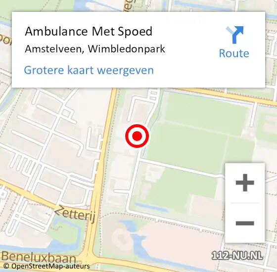 Locatie op kaart van de 112 melding: Ambulance Met Spoed Naar Amstelveen, Wimbledonpark op 23 juli 2024 16:59