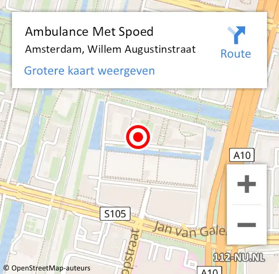 Locatie op kaart van de 112 melding: Ambulance Met Spoed Naar Amsterdam, Willem Augustinstraat op 23 juli 2024 17:00