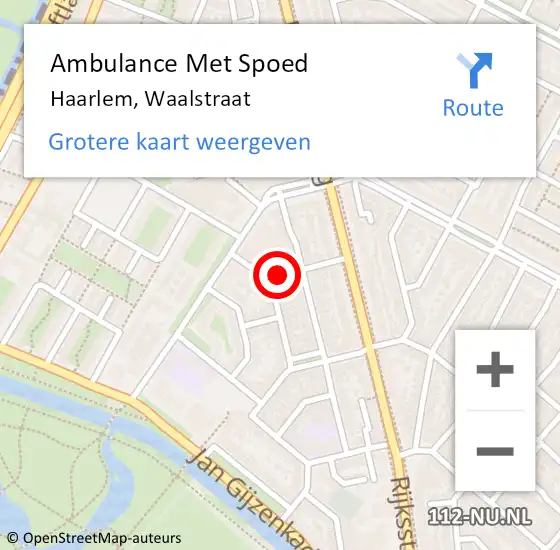 Locatie op kaart van de 112 melding: Ambulance Met Spoed Naar Haarlem, Waalstraat op 23 juli 2024 17:02