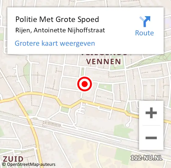 Locatie op kaart van de 112 melding: Politie Met Grote Spoed Naar Rijen, Antoinette Nijhoffstraat op 23 juli 2024 17:06