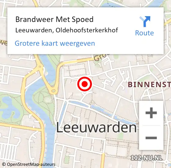 Locatie op kaart van de 112 melding: Brandweer Met Spoed Naar Leeuwarden, Oldehoofsterkerkhof op 23 juli 2024 17:19