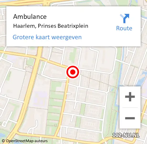 Locatie op kaart van de 112 melding: Ambulance Haarlem, Prinses Beatrixplein op 23 juli 2024 17:51