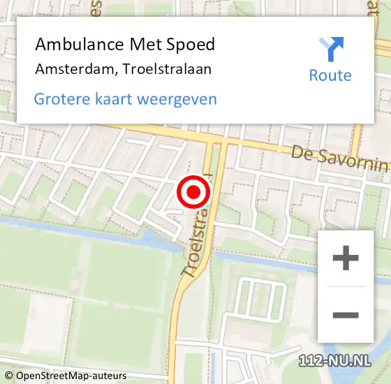 Locatie op kaart van de 112 melding: Ambulance Met Spoed Naar Amsterdam, Troelstralaan op 23 juli 2024 17:53