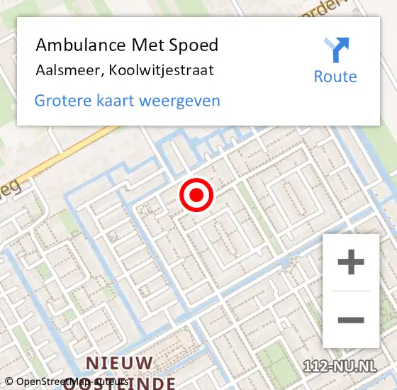 Locatie op kaart van de 112 melding: Ambulance Met Spoed Naar Aalsmeer, Koolwitjestraat op 23 juli 2024 18:13