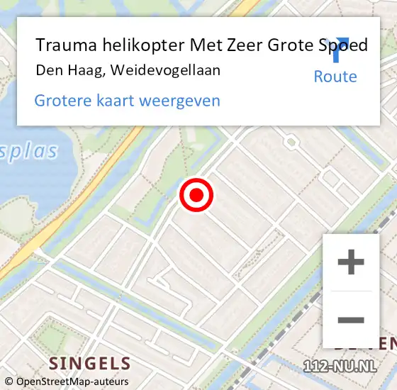 Locatie op kaart van de 112 melding: Trauma helikopter Met Zeer Grote Spoed Naar Den Haag, Weidevogellaan op 23 juli 2024 18:21