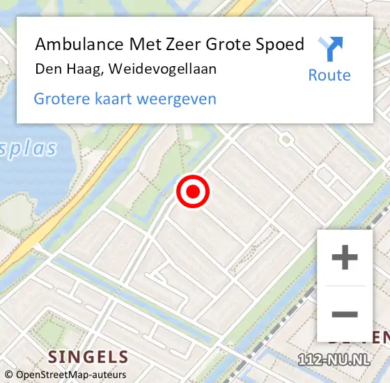 Locatie op kaart van de 112 melding: Ambulance Met Zeer Grote Spoed Naar Den Haag, Weidevogellaan op 23 juli 2024 18:22