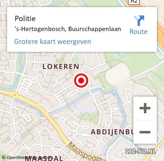 Locatie op kaart van de 112 melding: Politie 's-Hertogenbosch, Buurschappenlaan op 23 juli 2024 18:31