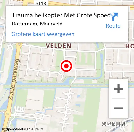 Locatie op kaart van de 112 melding: Trauma helikopter Met Grote Spoed Naar Rotterdam, Moerveld op 23 juli 2024 18:39