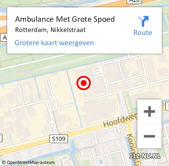 Locatie op kaart van de 112 melding: Ambulance Met Grote Spoed Naar Rotterdam, Nikkelstraat op 23 juli 2024 19:25