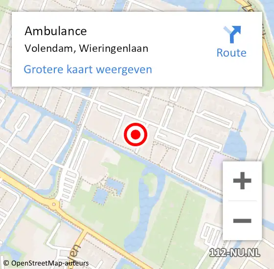 Locatie op kaart van de 112 melding: Ambulance Volendam, Wieringenlaan op 23 juli 2024 19:26