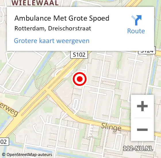 Locatie op kaart van de 112 melding: Ambulance Met Grote Spoed Naar Rotterdam, Dreischorstraat op 23 juli 2024 19:32