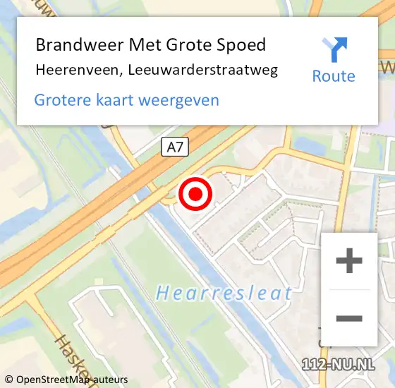 Locatie op kaart van de 112 melding: Brandweer Met Grote Spoed Naar Heerenveen, Leeuwarderstraatweg op 23 juli 2024 19:40