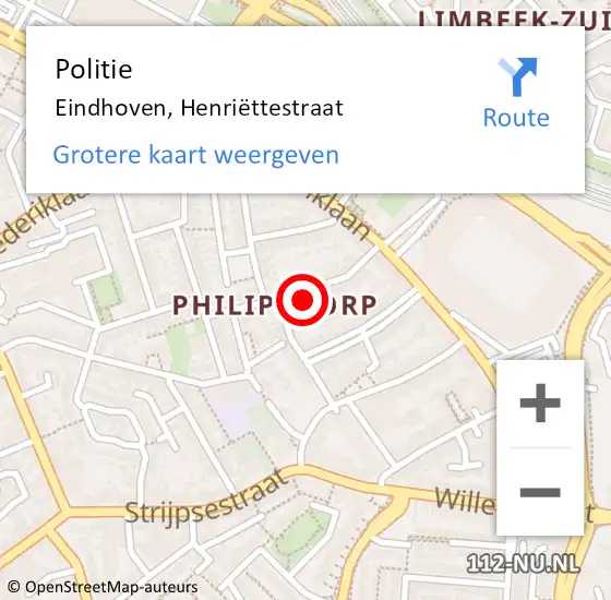 Locatie op kaart van de 112 melding: Politie Eindhoven, Henriëttestraat op 23 juli 2024 19:45