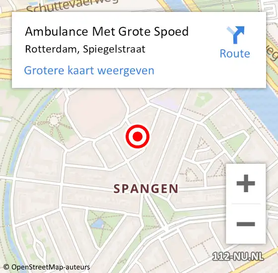 Locatie op kaart van de 112 melding: Ambulance Met Grote Spoed Naar Rotterdam, Spiegelstraat op 23 juli 2024 20:20