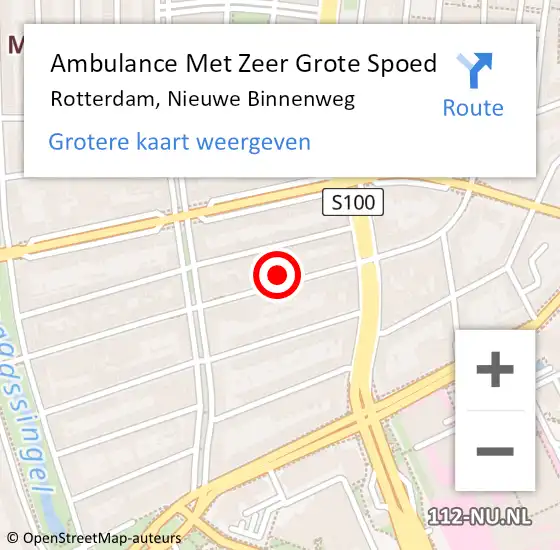 Locatie op kaart van de 112 melding: Ambulance Met Zeer Grote Spoed Naar Rotterdam, Nieuwe Binnenweg op 23 juli 2024 20:28