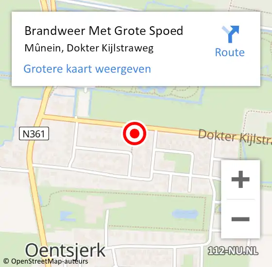 Locatie op kaart van de 112 melding: Brandweer Met Grote Spoed Naar Mûnein, Dokter Kijlstraweg op 23 juli 2024 20:28