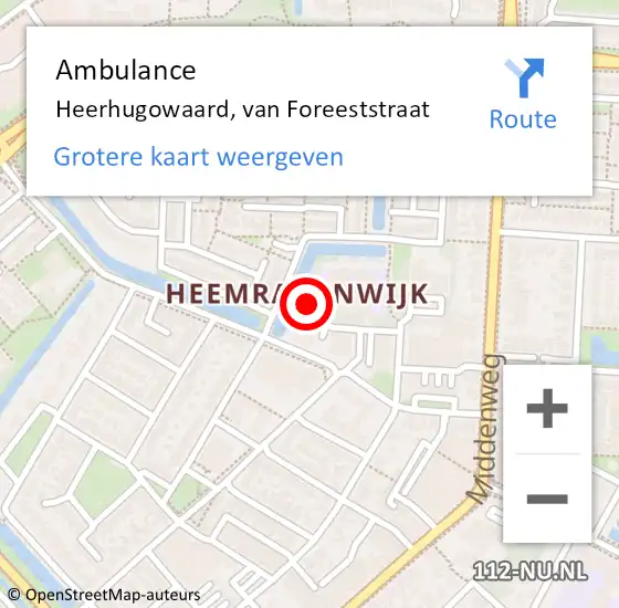 Locatie op kaart van de 112 melding: Ambulance Heerhugowaard, van Foreeststraat op 23 juli 2024 20:30