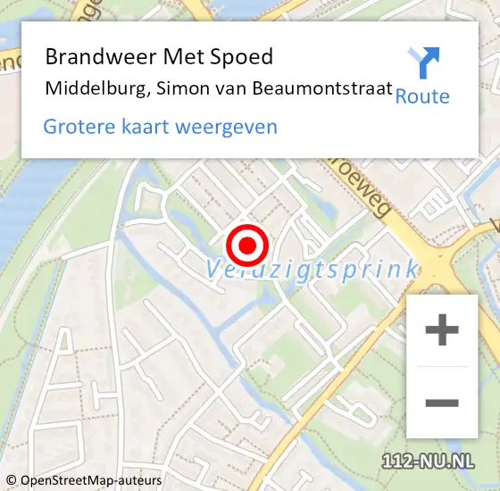 Locatie op kaart van de 112 melding: Brandweer Met Spoed Naar Middelburg, Simon van Beaumontstraat op 23 juli 2024 20:42