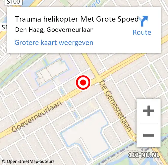 Locatie op kaart van de 112 melding: Trauma helikopter Met Grote Spoed Naar Den Haag, Goeverneurlaan op 23 juli 2024 20:50