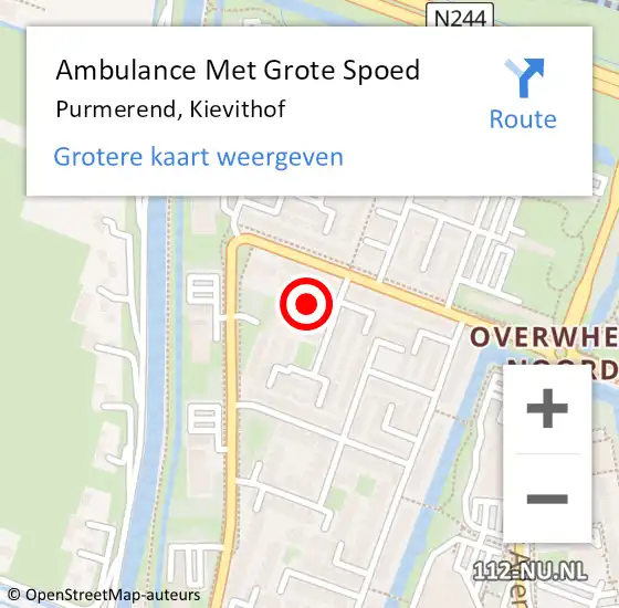 Locatie op kaart van de 112 melding: Ambulance Met Grote Spoed Naar Purmerend, Kievithof op 23 juli 2024 21:36