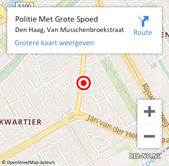 Locatie op kaart van de 112 melding: Politie Met Grote Spoed Naar Den Haag, Van Musschenbroekstraat op 23 juli 2024 21:41