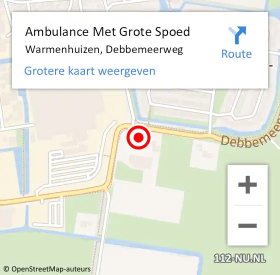 Locatie op kaart van de 112 melding: Ambulance Met Grote Spoed Naar Warmenhuizen, Debbemeerweg op 23 juli 2024 21:55