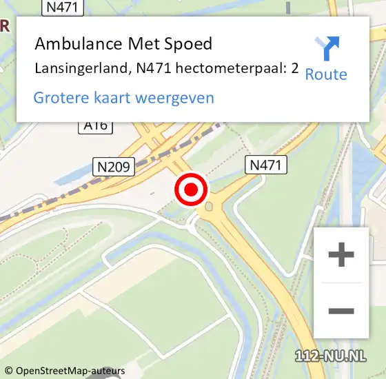 Locatie op kaart van de 112 melding: Ambulance Met Spoed Naar Lansingerland, N471 hectometerpaal: 2 op 23 juli 2024 22:21