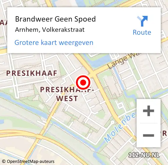 Locatie op kaart van de 112 melding: Brandweer Geen Spoed Naar Arnhem, Volkerakstraat op 23 juli 2024 22:22