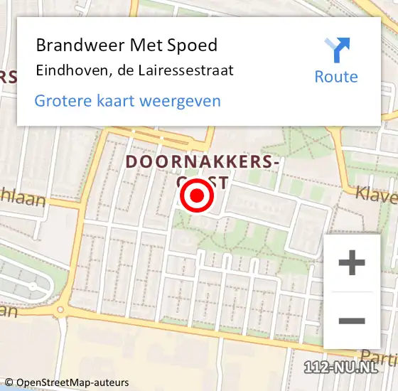 Locatie op kaart van de 112 melding: Brandweer Met Spoed Naar Eindhoven, de Lairessestraat op 23 juli 2024 22:40