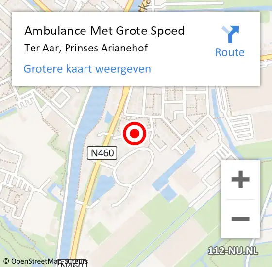 Locatie op kaart van de 112 melding: Ambulance Met Grote Spoed Naar Ter Aar, Prinses Arianehof op 23 juli 2024 22:51