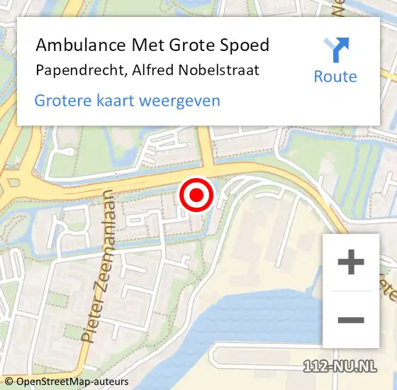 Locatie op kaart van de 112 melding: Ambulance Met Grote Spoed Naar Papendrecht, Alfred Nobelstraat op 23 juli 2024 23:09