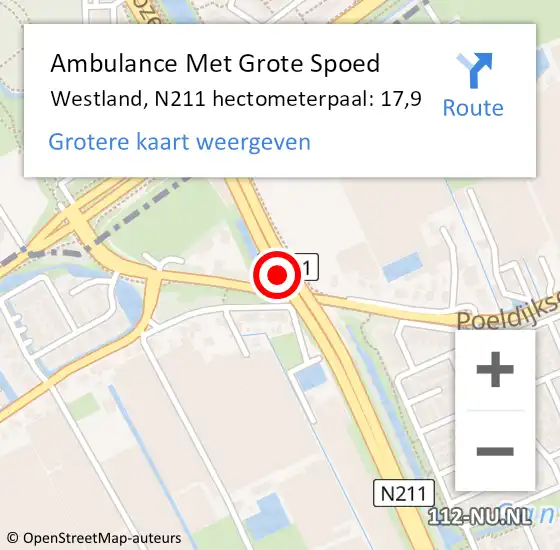 Locatie op kaart van de 112 melding: Ambulance Met Grote Spoed Naar Westland, N211 hectometerpaal: 17,9 op 23 juli 2024 23:12