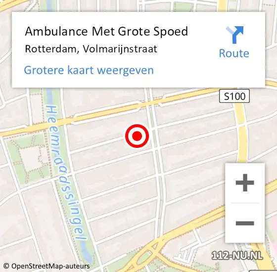 Locatie op kaart van de 112 melding: Ambulance Met Grote Spoed Naar Rotterdam, Volmarijnstraat op 23 juli 2024 23:25