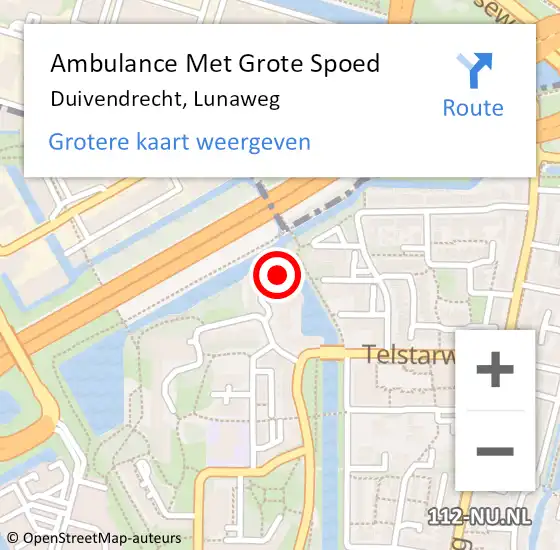 Locatie op kaart van de 112 melding: Ambulance Met Grote Spoed Naar Duivendrecht, Lunaweg op 23 juli 2024 23:54