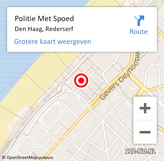 Locatie op kaart van de 112 melding: Politie Met Spoed Naar Den Haag, Rederserf op 23 juli 2024 23:58