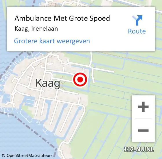 Locatie op kaart van de 112 melding: Ambulance Met Grote Spoed Naar Kaag, Irenelaan op 24 juli 2024 03:11