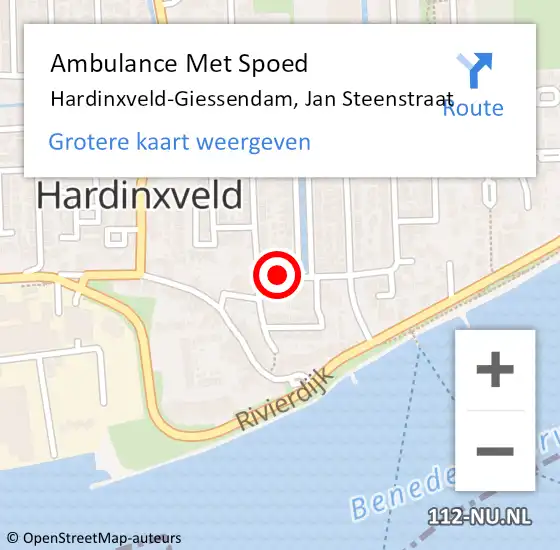 Locatie op kaart van de 112 melding: Ambulance Met Spoed Naar Hardinxveld-Giessendam, Jan Steenstraat op 24 juli 2024 03:49