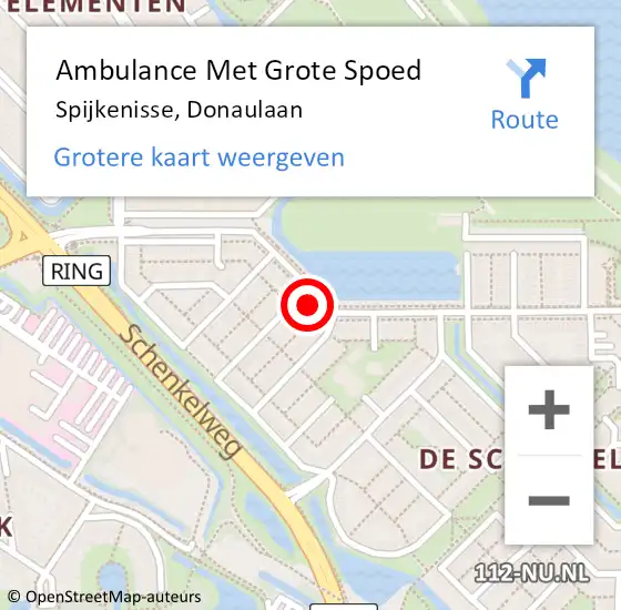 Locatie op kaart van de 112 melding: Ambulance Met Grote Spoed Naar Spijkenisse, Donaulaan op 24 juli 2024 04:53