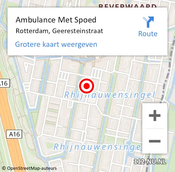 Locatie op kaart van de 112 melding: Ambulance Met Spoed Naar Rotterdam, Geeresteinstraat op 24 juli 2024 06:03