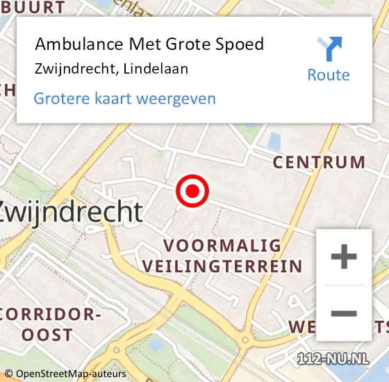 Locatie op kaart van de 112 melding: Ambulance Met Grote Spoed Naar Zwijndrecht, Lindelaan op 24 juli 2024 08:00