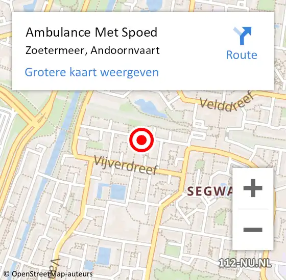 Locatie op kaart van de 112 melding: Ambulance Met Spoed Naar Zoetermeer, Andoornvaart op 24 juli 2024 08:18