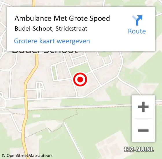 Locatie op kaart van de 112 melding: Ambulance Met Grote Spoed Naar Budel-Schoot, Strickstraat op 24 juli 2024 08:41