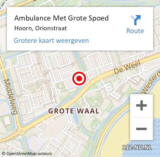 Locatie op kaart van de 112 melding: Ambulance Met Grote Spoed Naar Hoorn, Orionstraat op 24 juli 2024 08:50