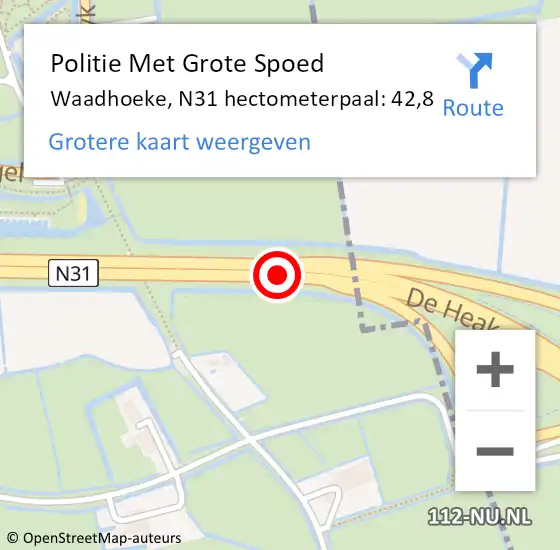 Locatie op kaart van de 112 melding: Politie Met Grote Spoed Naar Waadhoeke, N31 hectometerpaal: 42,8 op 24 juli 2024 08:59