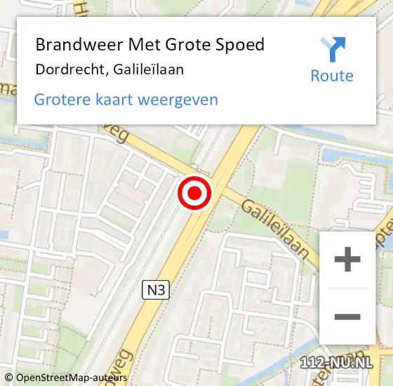 Locatie op kaart van de 112 melding: Brandweer Met Grote Spoed Naar Dordrecht, Galileïlaan op 24 juli 2024 09:19