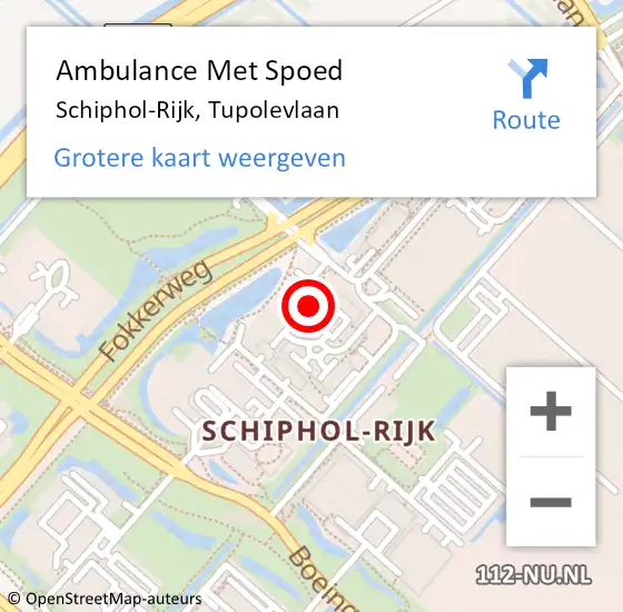 Locatie op kaart van de 112 melding: Ambulance Met Spoed Naar Schiphol-Rijk, Tupolevlaan op 24 juli 2024 09:23